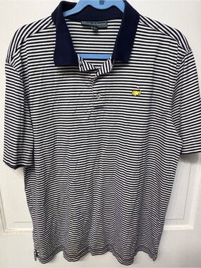 Striped Navy & White Polo Shirt with Contrast Collar - Master's Brand size Large